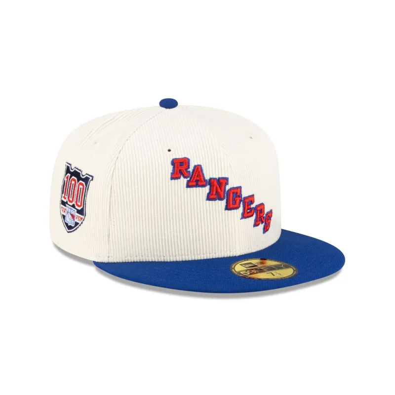 New York Rangers 100th Anniversary Chrome Corduroy 59FIFTY Fitted Hat made by New Era