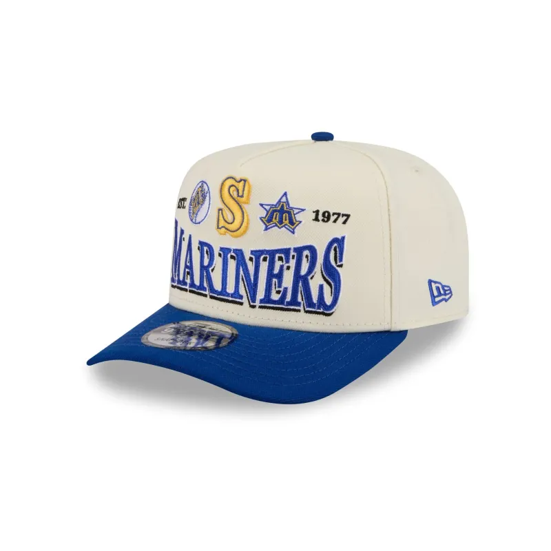 Seattle Mariners Three Hit Chrome White 9FIFTY A-Frame Snapback Hat made by New Era