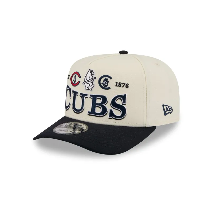 Chicago Cubs Three Hit Chrome White 9FIFTY A-Frame Snapback Hat made by New Era