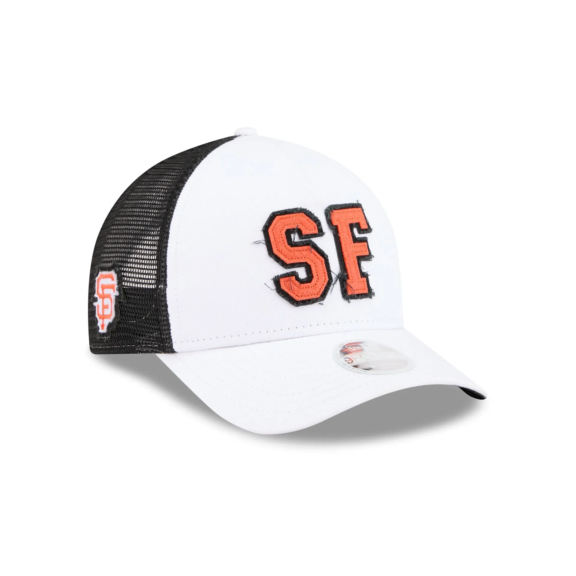 San Francisco Giants Optic White Felt Logo Women's 9FORTY M-Crown A-Frame Trucker Hat sold by New Era