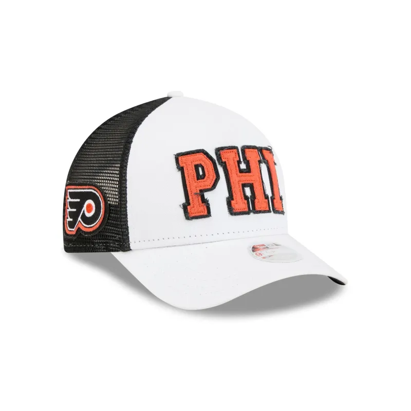 Philadelphia Flyers Optic White Felt Logo Women's 9FORTY M-Crown A-Frame Trucker Hat made by New Era