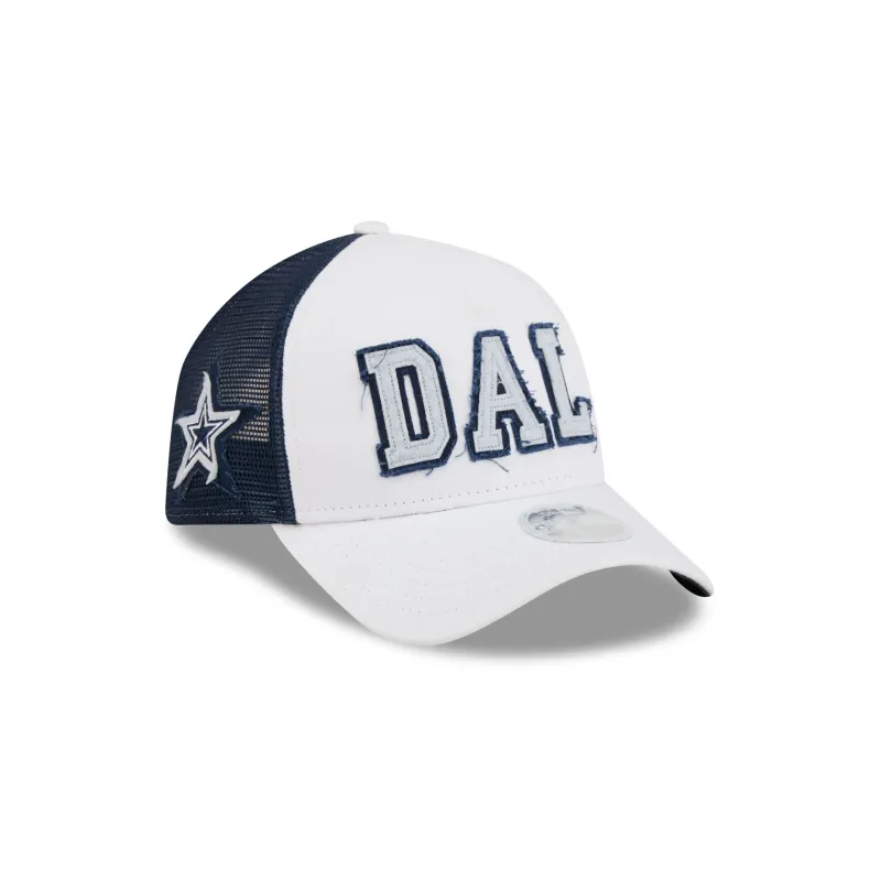 Dallas Cowboys Optic White Felt Logo Women's 9FORTY M-Crown A-Frame Trucker Hat made by New Era