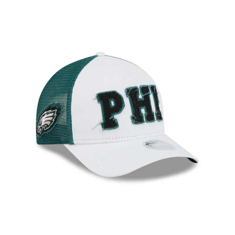 Philadelphia Eagles Optic White Felt Logo Women's 9FORTY M-Crown A-Frame Trucker Hat made by New Era