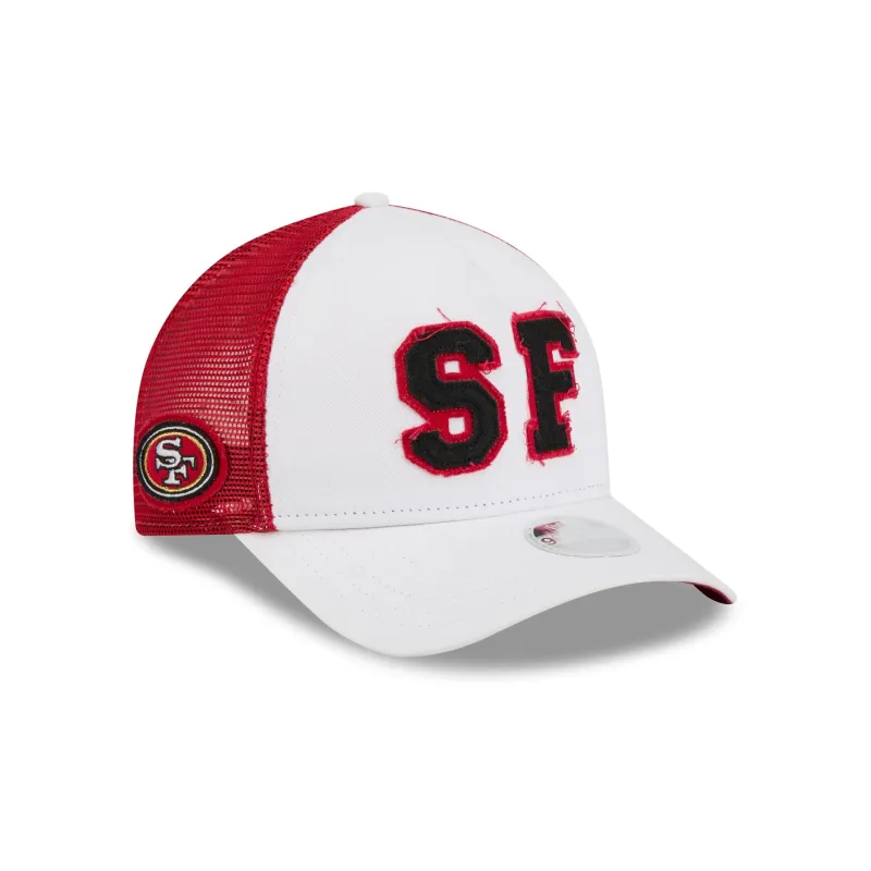 San Francisco 49ers Optic White Felt Logo Women's 9FORTY M-Crown A-Frame Trucker Hat made by New Era