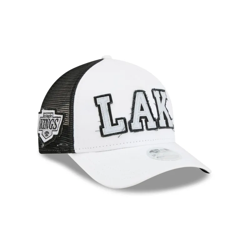 Los Angeles Kings Optic White Felt Logo Women's 9FORTY M-Crown A-Frame Trucker Hat made by New Era