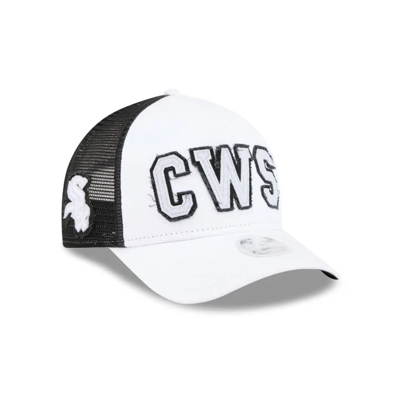 Chicago White Sox Optic White Felt Logo Women's 9FORTY M-Crown A-Frame Trucker Hat made by New Era