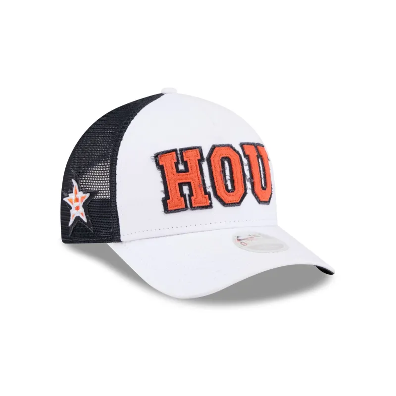 Houston Astros Optic White Felt Logo Women's 9FORTY M-Crown A-Frame Trucker Hat made by New Era