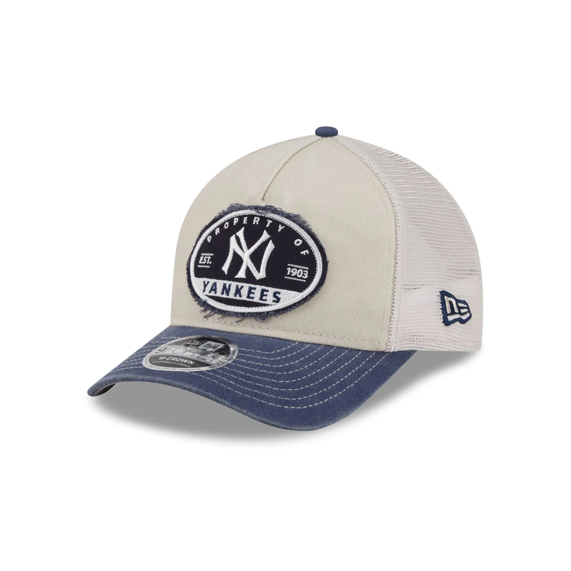 New York Yankees Frayed 9FORTY M-Crown A-Frame Trucker Hat sold by New Era