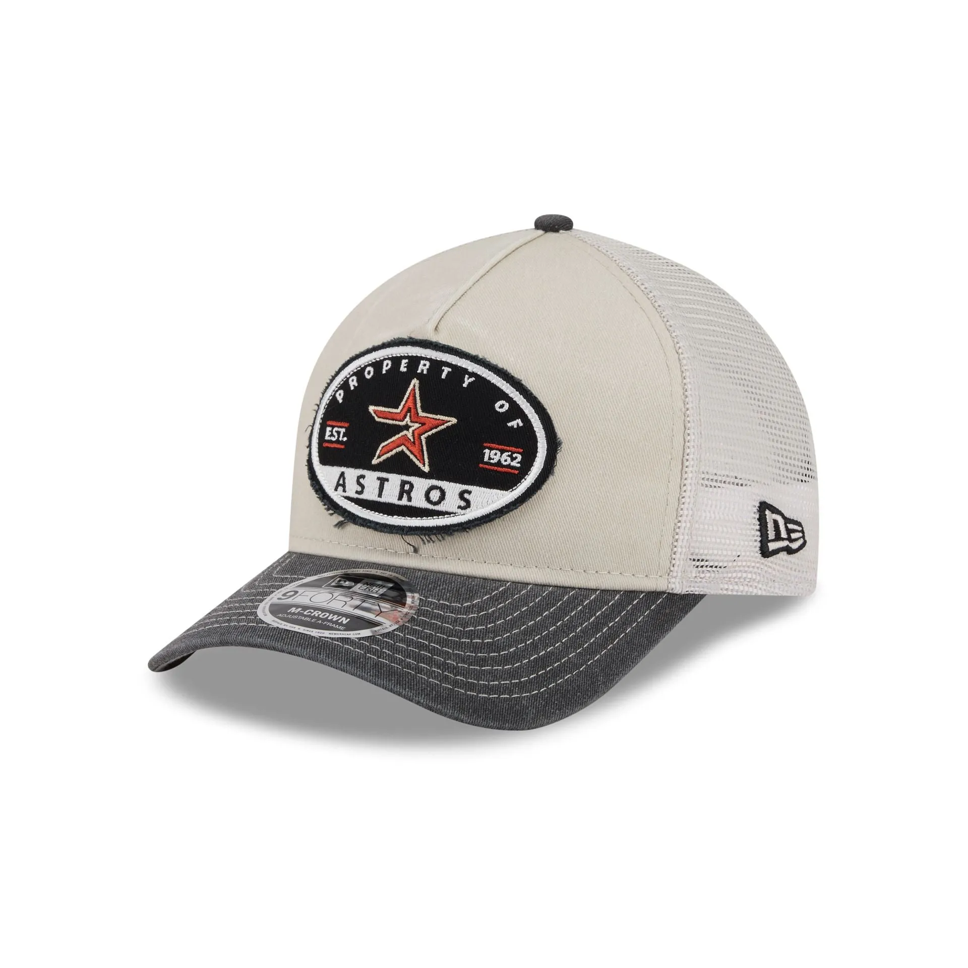 Houston Astros Frayed 9FORTY M-Crown A-Frame Trucker Hat sold by New Era