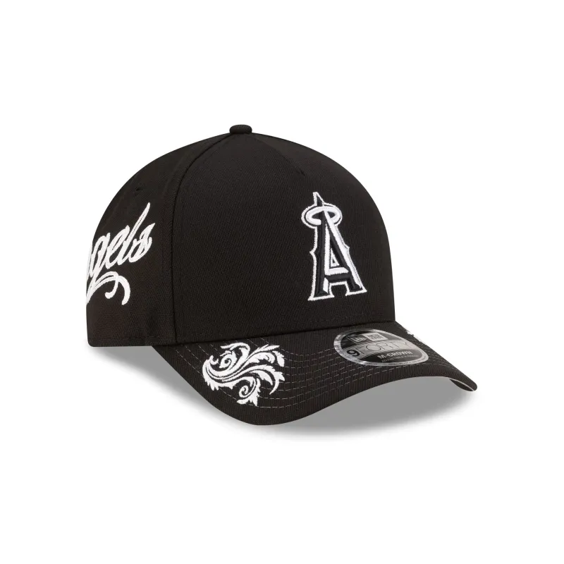 Los Angeles Angels Script Black and White 9FORTY M-Crown A-Frame Snapback Hat made by New Era
