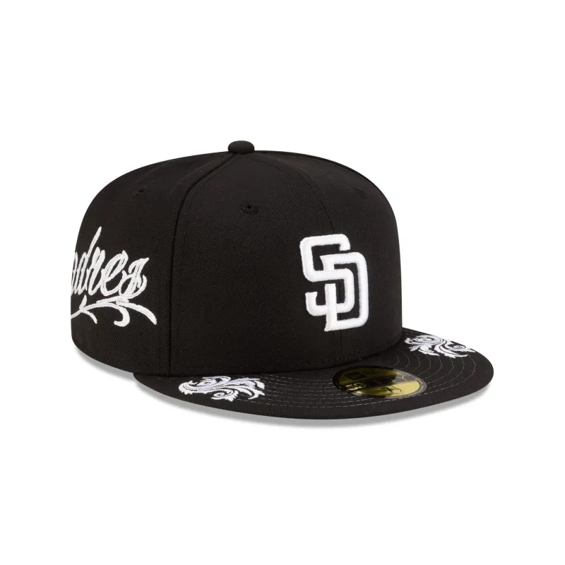 San Diego Padres Script Black and White 59FIFTY Fitted Hat made by New Era