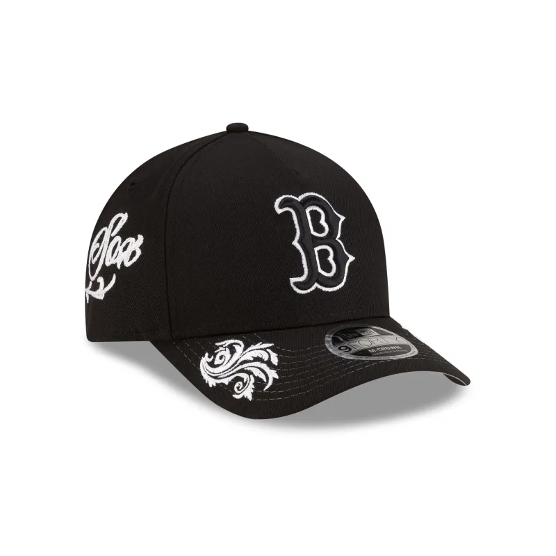 Boston Red Sox Script Black and White 9FORTY M-Crown A-Frame Snapback Hat made by New Era