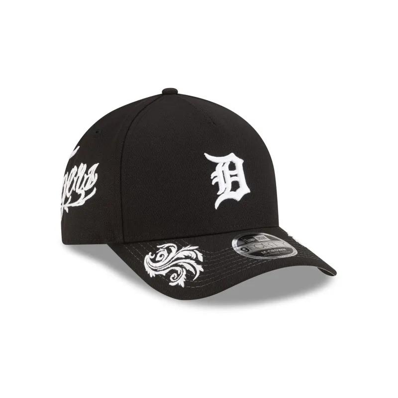 Detroit Tigers Script Black and White 9FORTY M-Crown A-Frame Snapback Hat made by New Era