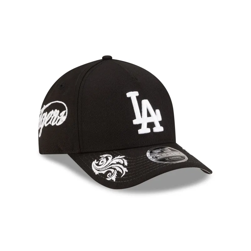 Los Angeles Dodgers Script Black and White 9FORTY M-Crown A-Frame Snapback Hat made by New Era
