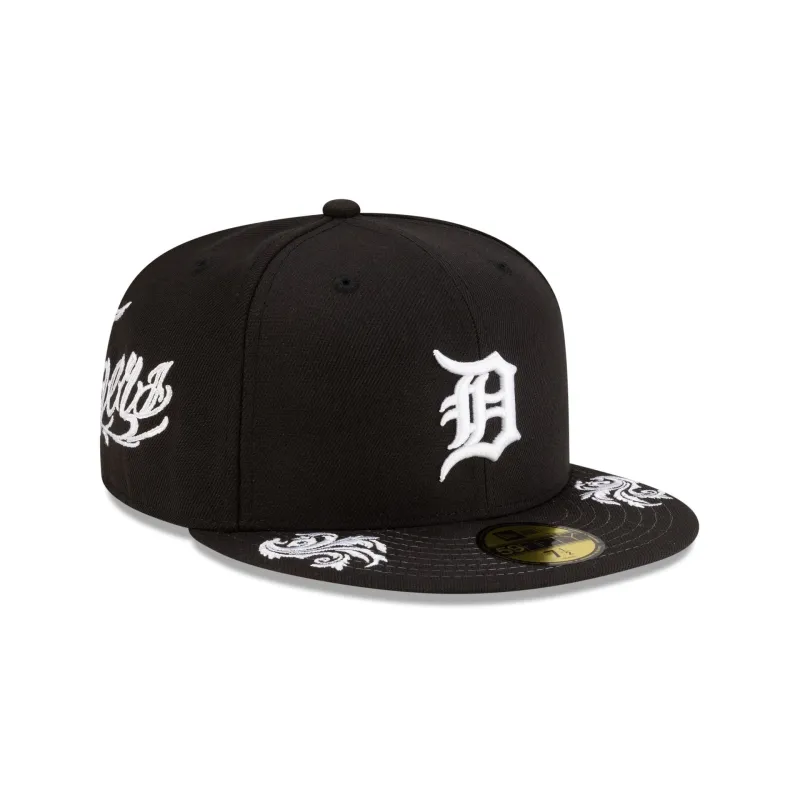 Detroit Tigers Script Black and White 59FIFTY Fitted Hat made by New Era