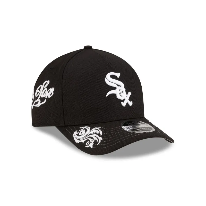 Chicago White Sox Script Black and White 9FORTY M-Crown A-Frame Snapback Hat made by New Era