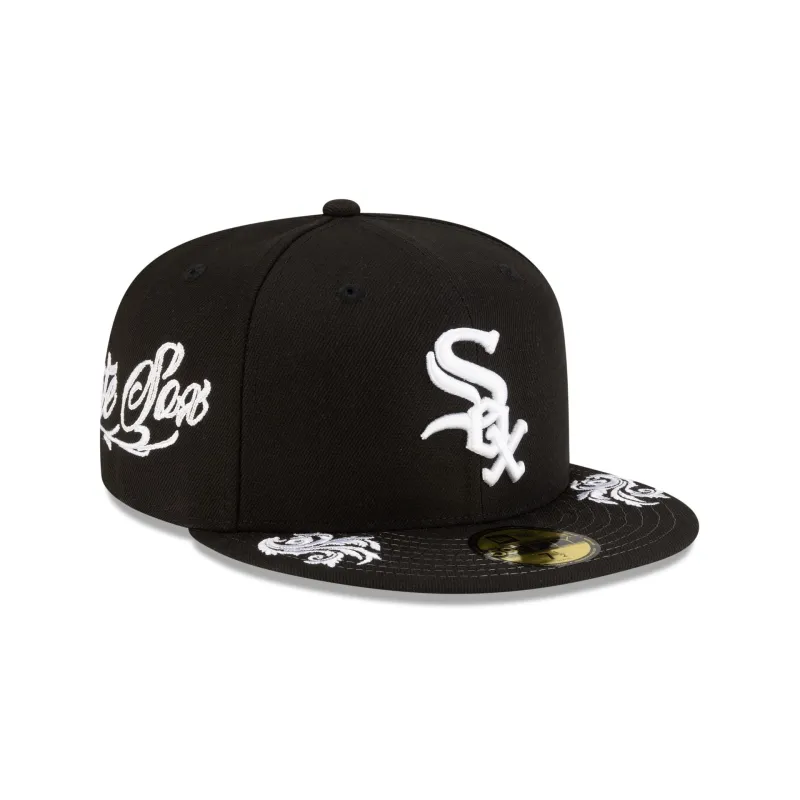 Chicago White Sox Script Black and White 59FIFTY Fitted Hat made by New Era