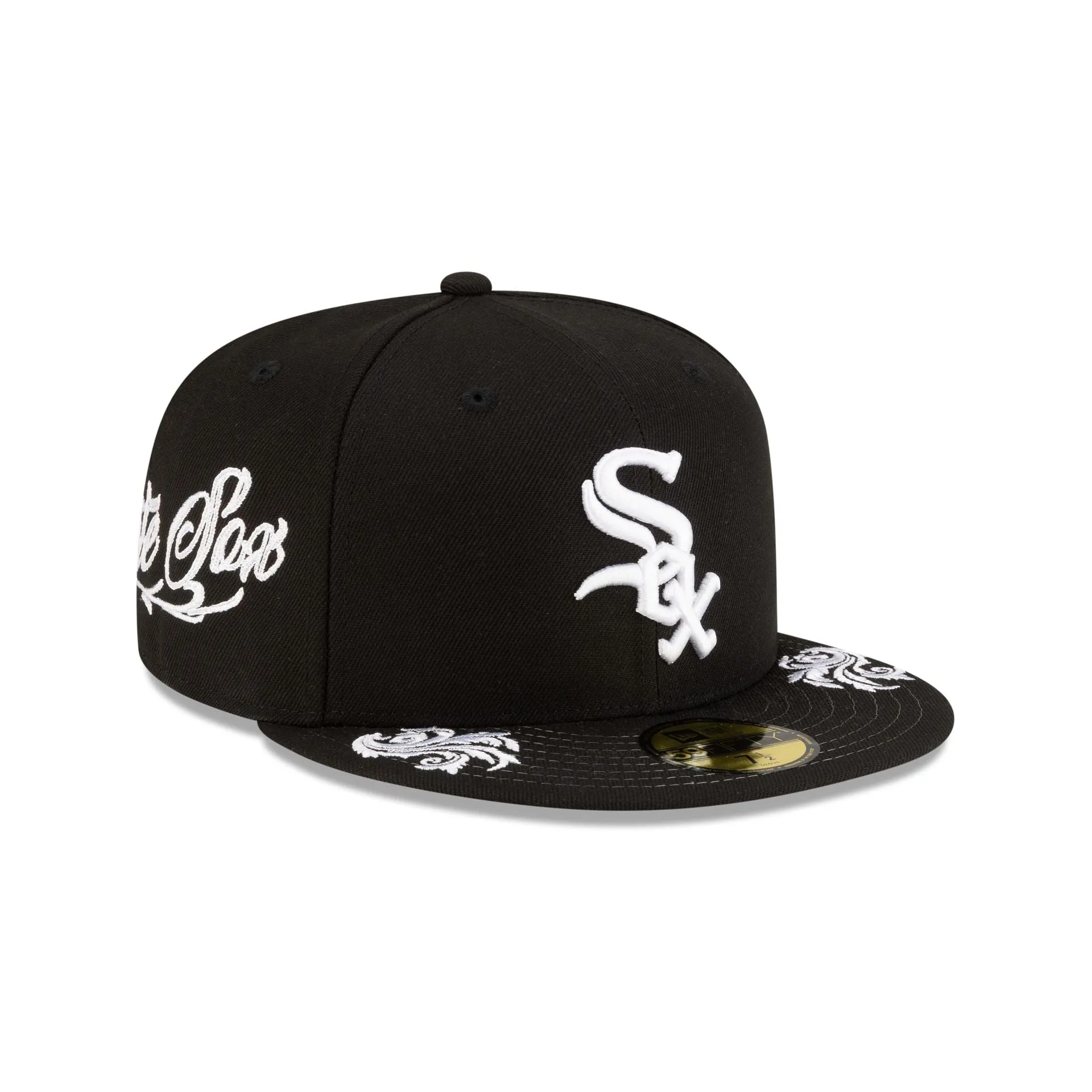 Chicago White Sox Script Black and White 59FIFTY Fitted Hat sold by New Era
