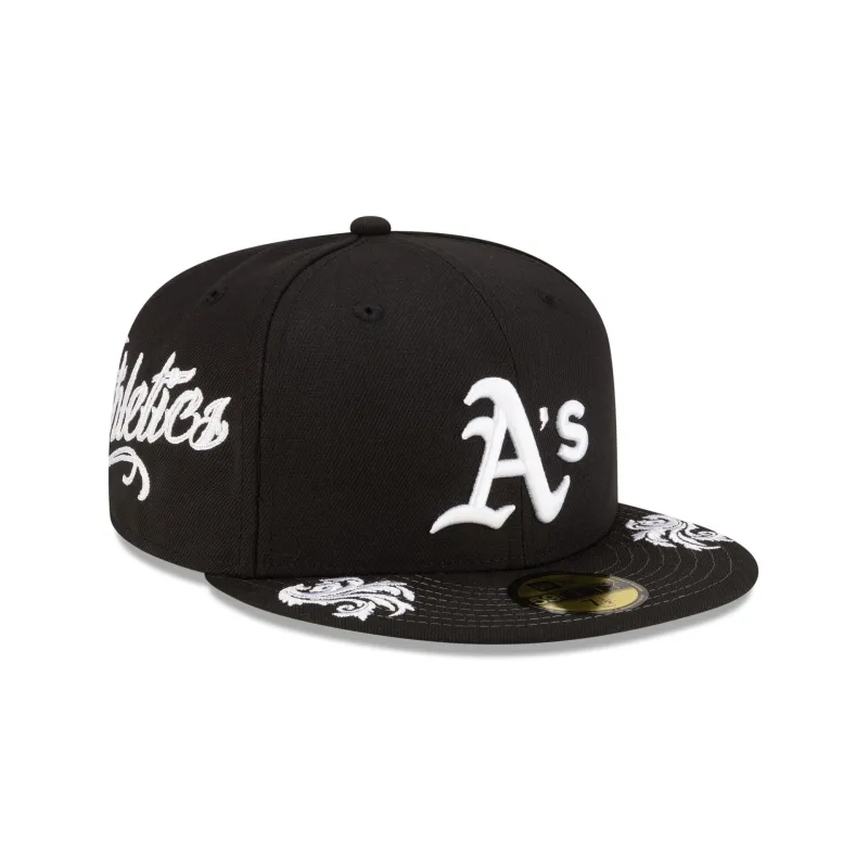 Athletics Script Black and White 59FIFTY Fitted Hat made by New Era