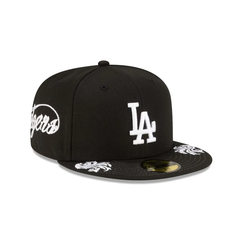 Los Angeles Dodgers Script Black and White 59FIFTY Fitted Hat made by New Era