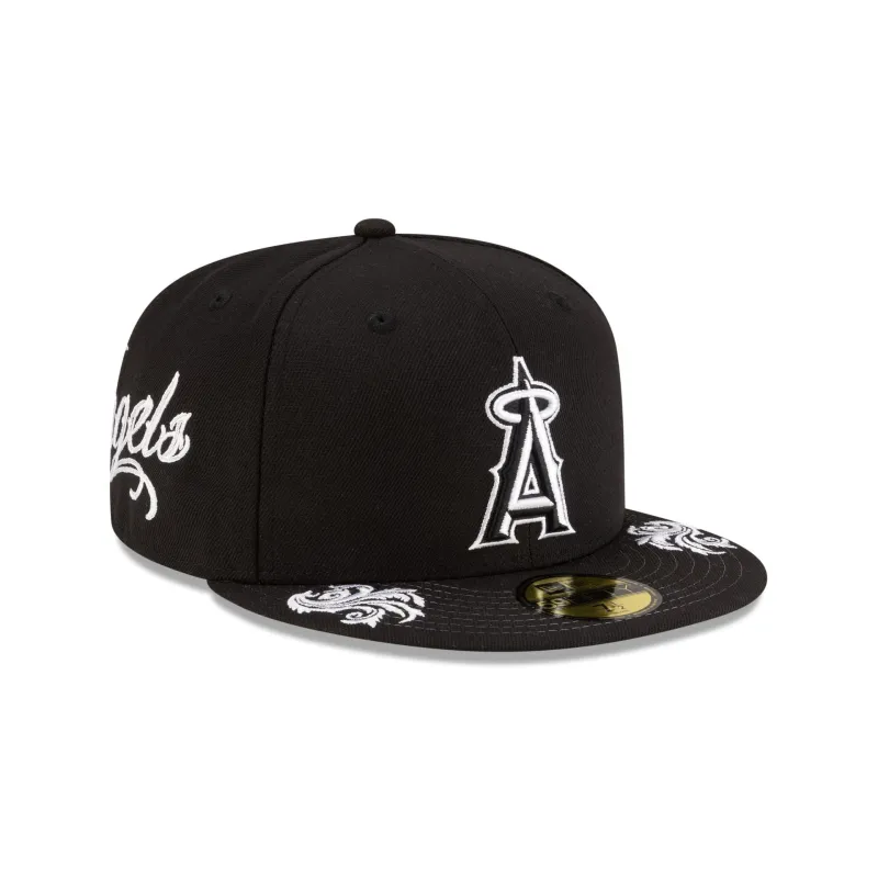 Los Angeles Angels Script Black and White 59FIFTY Fitted Hat made by New Era