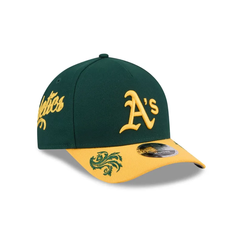 Athletics Script 9FORTY M-Crown A-Frame Snapback Hat made by New Era