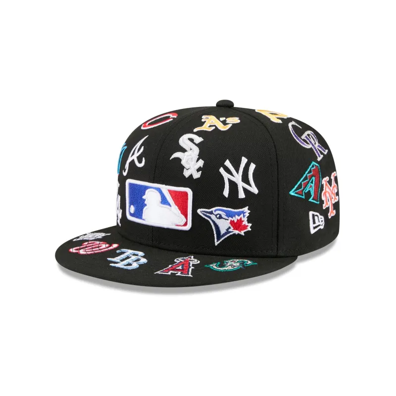 MLB All Over Logo Black 59FIFTY Fitted Hat made by New Era
