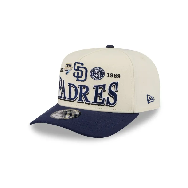 San Diego Padres Three Hit Chrome White 9FIFTY A-Frame Snapback Hat made by New Era