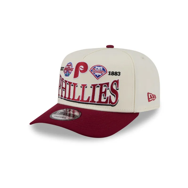 Philadelphia Phillies Three Hit Chrome White 9FIFTY A-Frame Snapback Hat made by New Era