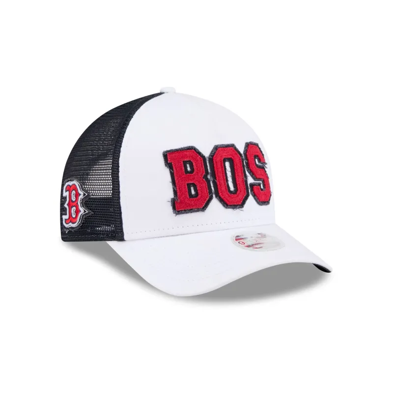 Boston Red Sox Optic White Felt Logo Women's 9FORTY M-Crown A-Frame Trucker Hat made by New Era
