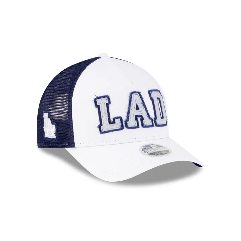 Los Angeles Dodgers Optic White Felt Logo Women's 9FORTY M-Crown A-Frame Trucker Hat made by New Era