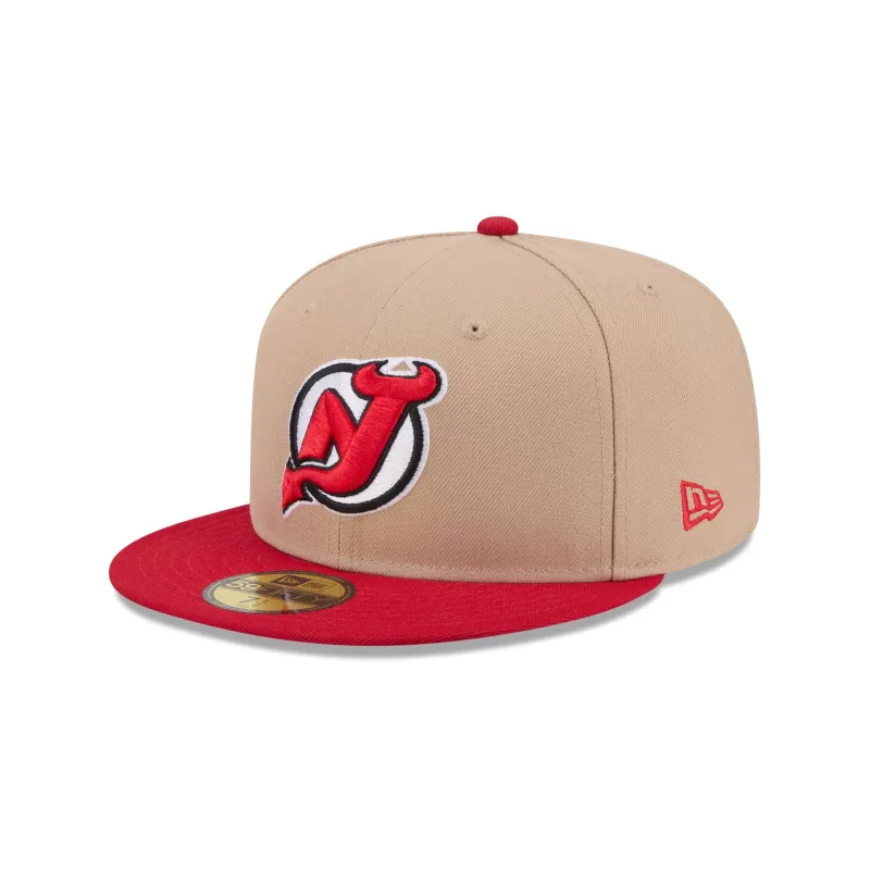 New Jersey Devils Camel 59FIFTY Fitted Hat made by New Era