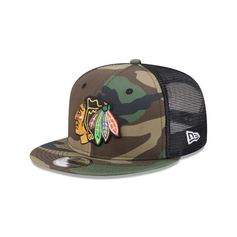 Chicago Blackhawks Camo 9FIFTY Trucker Hat made by New Era