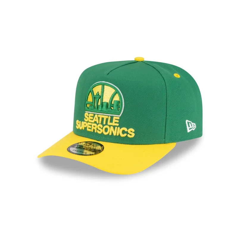 Seattle Supersonics Hardwood Classics 80s Two Tone 9FIFTY A-Frame Snapback Hat made by New Era