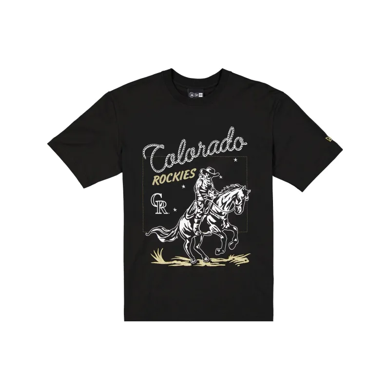 Colorado Rockies Lasso Black T-Shirt made by New Era