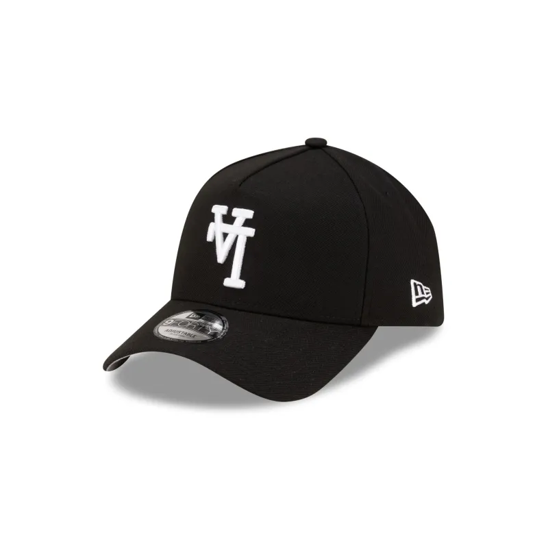 Los Angeles Dodgers Upside Down Logo Black 9FORTY A-Frame Snapback Hat made by New Era