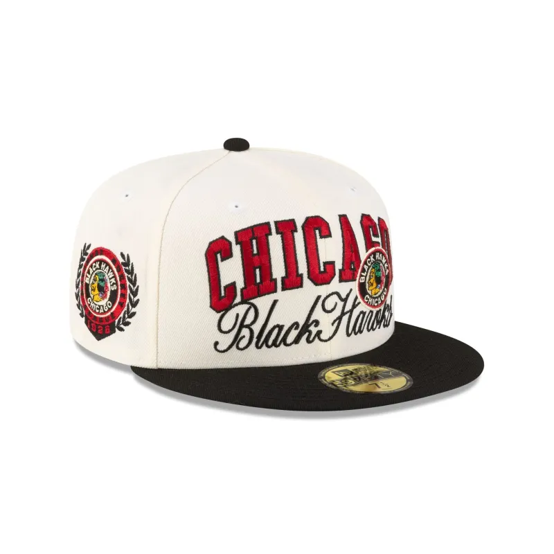 Chicago Blackhawks Arch Script 59FIFTY Fitted Hat made by New Era