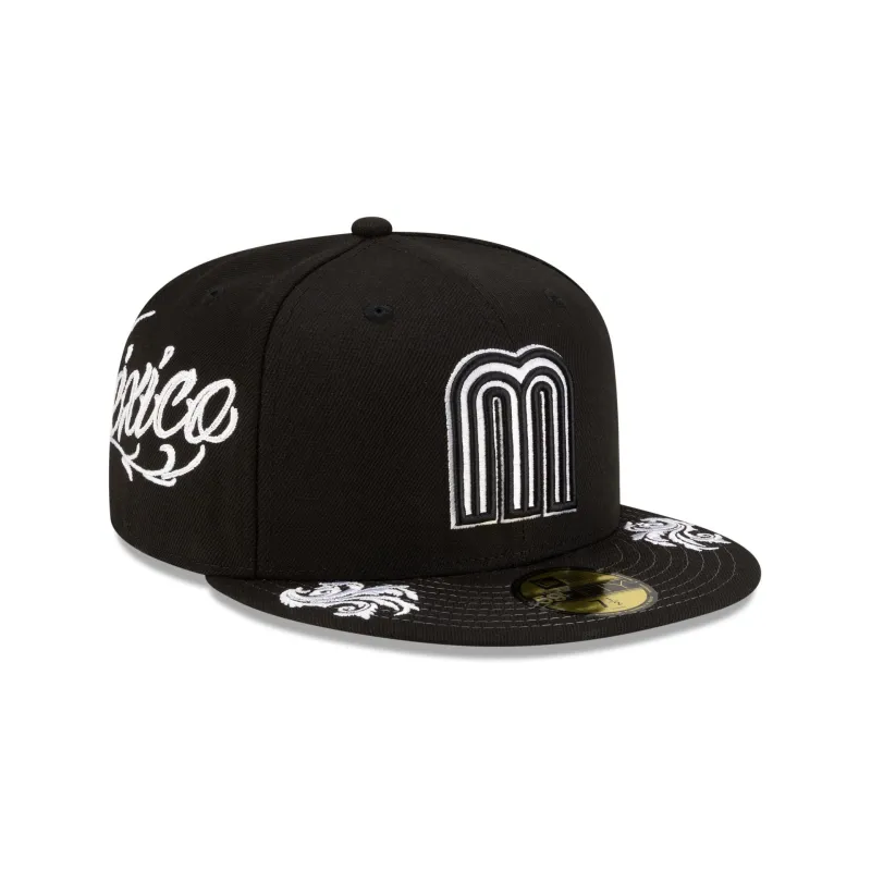 Mexico Baseball Script Black and White 59FIFTY Fitted Hat made by New Era