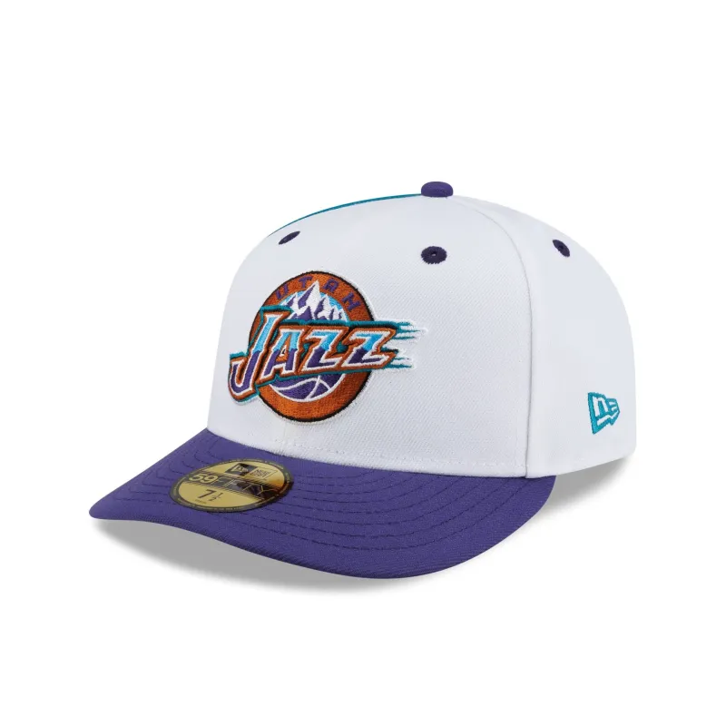 Utah Jazz Hardwood Classics 90s White 59FIFTY Fitted Hat made by New Era