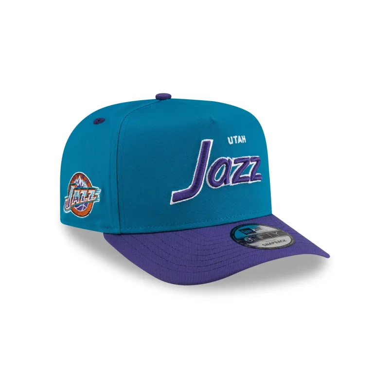 Utah Jazz Hardwood Classics 90s Script 9FIFTY A-Frame Snapback Hat made by New Era