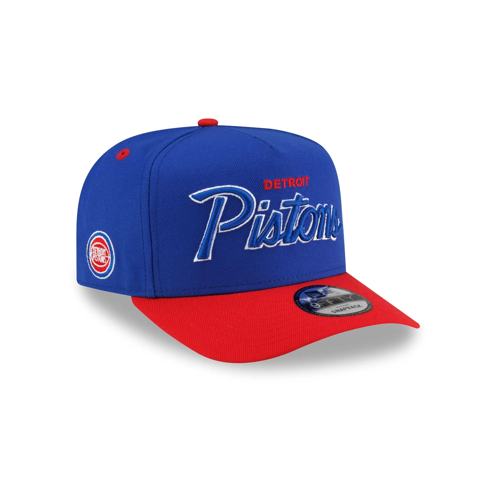 Detroit Pistons Hardwood Classics 90s Script 9FIFTY A-Frame Snapback Hat sold by New Era