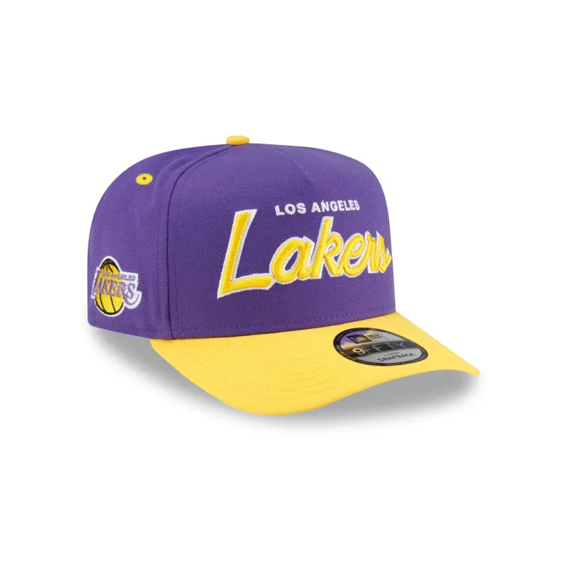 Los Angeles Lakers Hardwood Classics 90s Script 9FIFTY A-Frame Snapback Hat made by New Era