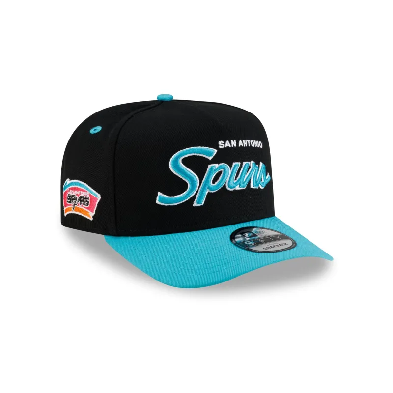 San Antonio Spurs Hardwood Classics 90s Script 9FIFTY A-Frame Snapback Hat made by New Era