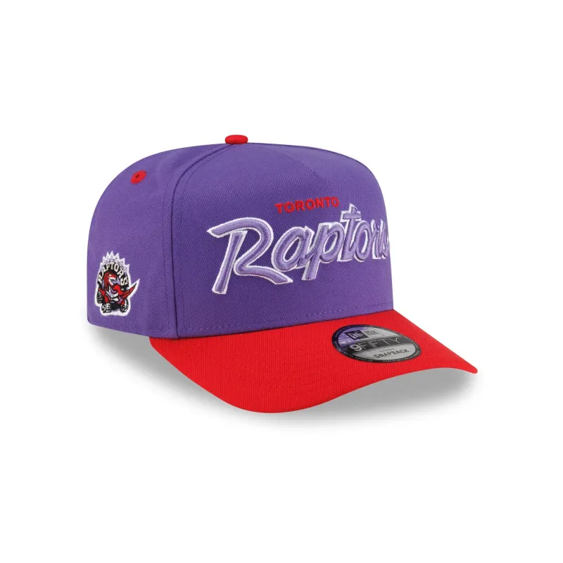 Toronto Raptors Hardwood Classics 90s Script 9FIFTY A-Frame Snapback Hat made by New Era