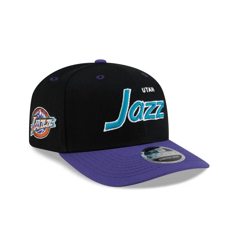 Utah Jazz Hardwood Classics 90s Script 9SEVENTY Stretch-Snap Hat made by New Era