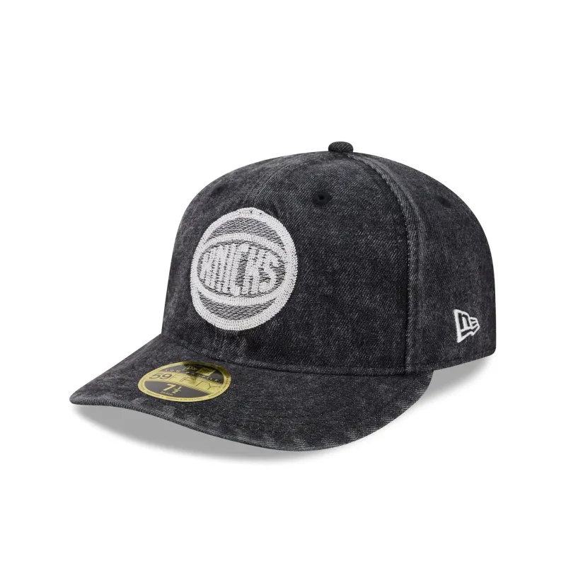 New York Knicks Black Denim Low Profile 59FIFTY Fitted Hat made by New Era