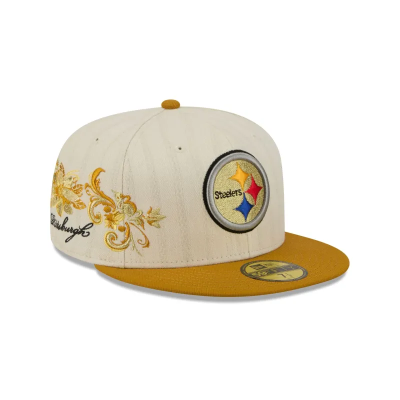 Pittsburgh Steelers Chrome Herringbone 59FIFTY Fitted Hat made by New Era