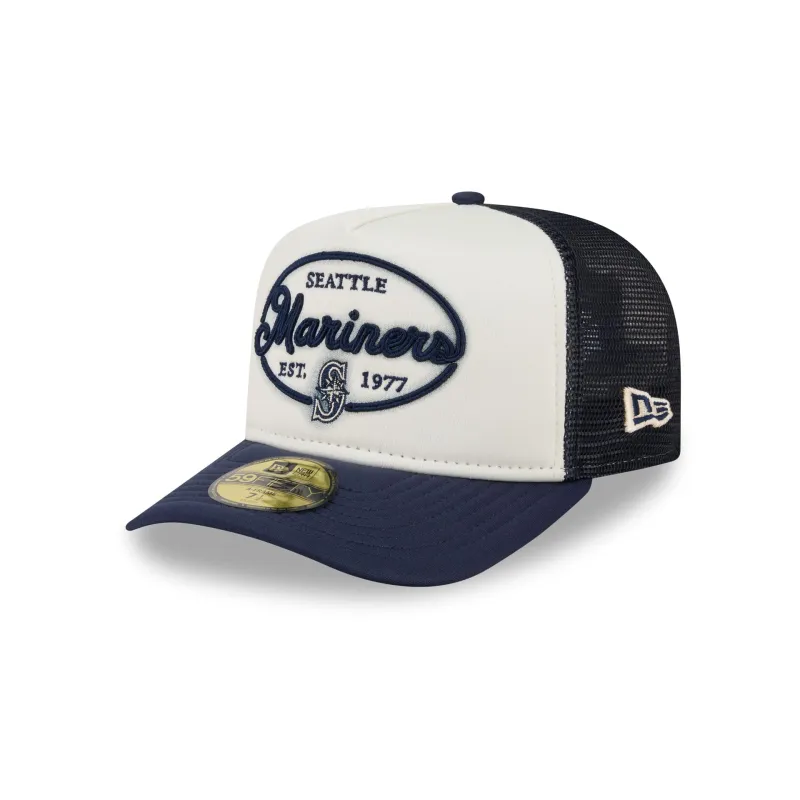 Seattle Mariners Chrome 59FIFTY Fitted Trucker Hat made by New Era