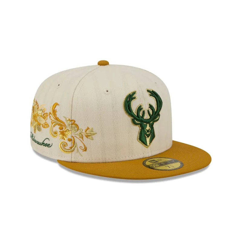 Milwaukee Bucks Chrome Herringbone 59FIFTY Fitted Hat made by New Era