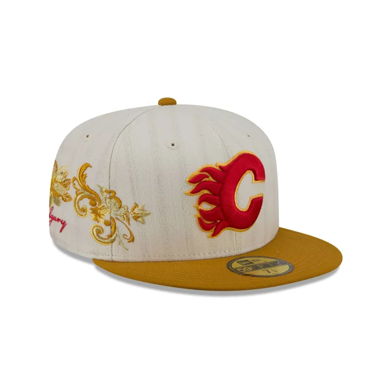 Calgary Flames Chrome Herringbone 59FIFTY Fitted Hat made by New Era